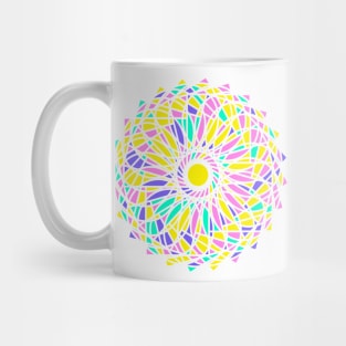 Geometric repeated elements in round ornament in random bright neon colors Mug